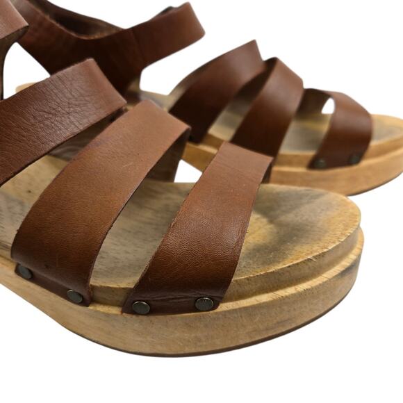 Madewell Sigrid Wood Heel Sandals Womens 9 Platform Brown Leather Studded Boho - Picture 3 of 11